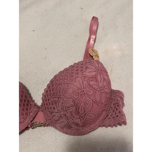 Juicy Couture 34C Pink Lace Push-Up Bra Adj Straps Sweetheart Charm Accent - Picture 16 of 16